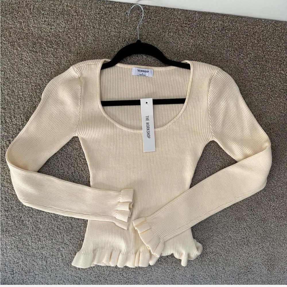 Cream Long Sleeve Fitted Ruffled Bodysuit